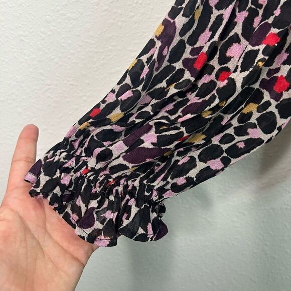 Blink London Joelle Leopard Peasant Blouse Multicolor Women’s Size M - Picture 4 of 15